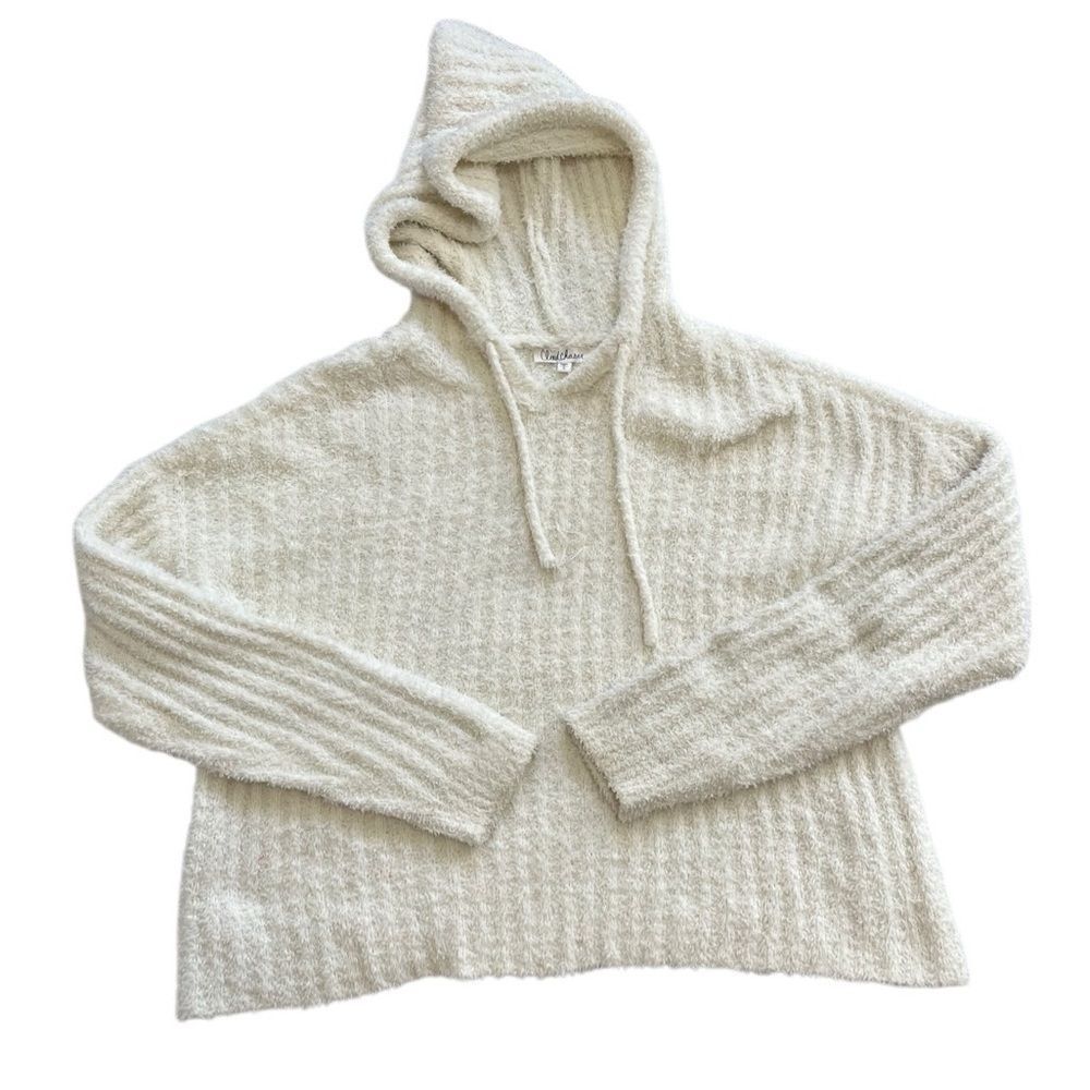 Cloud Chaser White Textured Knit Hoodie Sweater Size S